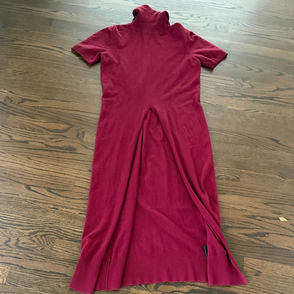 Love Token Burgundy Ribbed Turtleneck Maxi tunic with Front Slit